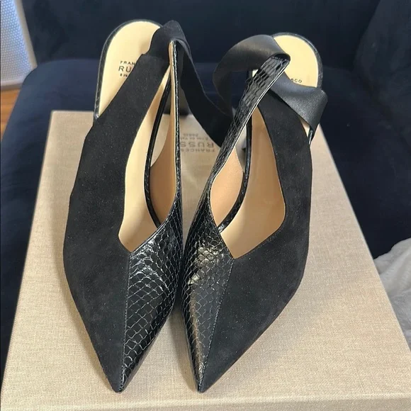 Francesco Russo Snakeskin/Suede Ankle Wrap Stiletto Heels - Picture 2 of 3